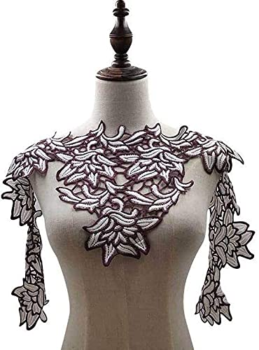 Stickerei Kragen-Aufkleber Geeignet für Kupplung Sticknadeln, Spitzenkragen, Blumenmuster, Kleidung Accessoires für Ballkleid, Kragen, Korsett, Gürtel Dekoration(Purple white) von OTENG