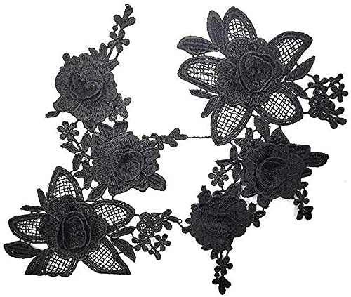 Stickerei Kragen-Aufkleber Nähapplikation, Ausschnitt, Spitzenbesatz, Kragen, bestickte Blumenapplikation, Aufnäher, Kostümzubehör for Hochzeit, Stickerei, Nähen, Basteln, 1 Paar(Black) von OTENG