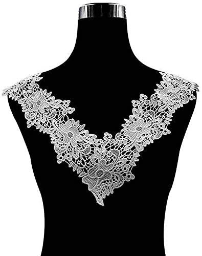 Stickerei Kragen-Aufkleber Nähapplikation, Blumen-Spitzenkragen, Aufnäher, Aufnäher, bestickter Ausschnittbesatz, Kostümzubehör for DIY-Ausschnitt, Mieder, Hochzeit, Braut,(White) von OTENG