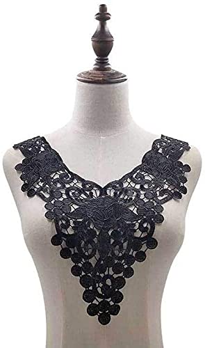 Stickerei Kragen-Aufkleber Nähapplikation, bestickter Ausschnitt, Blumenapplikation, Halskragen, Spitzenbesatz, Aufnäher, Kostümzubehör for Hochzeit, Brautkleid, Kragendekoration(Black) von OTENG