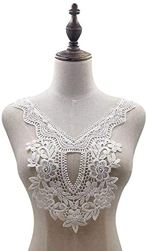 Stickerei Kragen-Aufkleber Nähapplikation, bestickter Ausschnitt, Kragenbesatz, Aufnäher, Spitze, Kostümzubehör for DIY-Ausschnitt, Mieder, Hochzeit, Braut, Abschlussball, Kleid(White) von OTENG