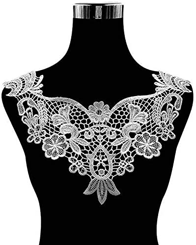 Stickerei Kragen-Aufkleber Nähapplikation, bestickter Ausschnitt, Kragenbesatz, Motivaufnäher, Kostümzubehör for DIY-Ausschnitt, Mieder, Hochzeit, Braut, Abschlussball, Kleid(White) von OTENG