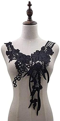 Stickerei Kragen-Aufkleber Nähapplikation, gestickte Blumenapplikation, Halskragen, Spitzenbesatz, Aufnäher, Kostümzubehör for DIY-Mieder, Hochzeit, Braut, Abschlussball, Kleid(Black) von OTENG