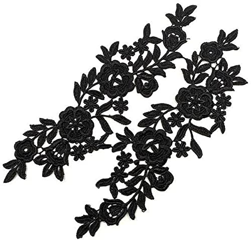 Stickerei Kragen-Aufkleber Nähapplikation am Ausschnitt, florale Spitzenapplikation, Kragen, bestickt, for Aufnähen, Kostümzubehör for Hochzeitskleid, Kragendekoration, 1 Paar(Black) von OTENG