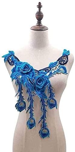 Stickerei Kragen-Aufkleber Spitzen-Ausschnitt, bestickte Blumen-Applikation, Kragenbesatz, Aufnähen, Motiv-Patches for DIY-Ausschnitt, Miedergürtel, Hochzeit, Braut, Ballkleid(Blue) von OTENG