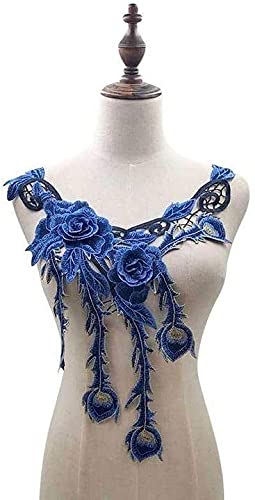 Stickerei Kragen-Aufkleber Spitzen-Ausschnitt, bestickte Blumen-Applikation, Kragenbesatz, Aufnähen, Motiv-Patches for DIY-Ausschnitt, Miedergürtel, Hochzeit, Braut, Ballkleid(Dark blue) von OTENG