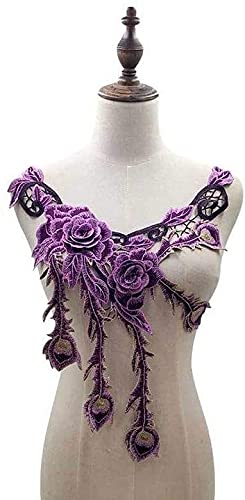 Stickerei Kragen-Aufkleber Spitzen-Ausschnitt, bestickte Blumen-Applikation, Kragenbesatz, Aufnähen, Motiv-Patches for DIY-Ausschnitt, Miedergürtel, Hochzeit, Braut, Ballkleid(Purple) von OTENG