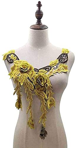 Stickerei Kragen-Aufkleber Spitzen-Ausschnitt, bestickte Blumen-Applikation, Kragenbesatz, Aufnähen, Motiv-Patches for DIY-Ausschnitt, Miedergürtel, Hochzeit, Braut, Ballkleid(Yellow) von OTENG