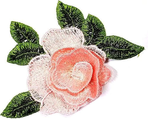 Stickerei Kragen-Aufkleber Spitzenapplikation am Ausschnitt, 3D-bunte Blumen, Korsage-Aufnäher, bestickter Nähkragenbesatz for DIY Brautkleid, Hochzeit, Kostüm, Kleidung, Zubehör(Pink) von OTENG