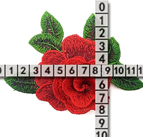 Stickerei Kragen-Aufkleber Spitzenapplikation am Ausschnitt, 3D-bunte Blumen, Korsage-Aufnäher, bestickter Nähkragenbesatz for DIY Brautkleid, Hochzeit, Kostüm, Kleidung, Zubehör(Red) von OTENG