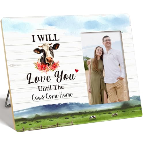 OTINGQD Bilderrahmen für Paare, "I Will Love You Until The Cows Come Home" Holz-Bilderrahmen für Tischwand, romantische Geschenke für Freund, Freundin, Paare, Geschenke zum Geburtstag oder Weihnachten von OTINGQD