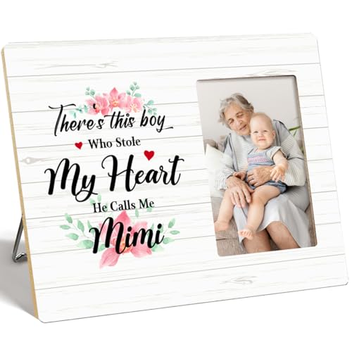 OTINGQD Bilderrahmen mit Aufschrift "Grandma", "There's This Boy Who Stole My Heart and He Calls Me", Mimi, Holz-Bilderrahmen für Tischwand, Mimi-Geschenke für Oma, Geschenke zum Geburtstag oder von OTINGQD