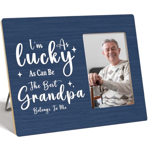 OTINGQD Bilderrahmen mit Aufschrift "I'm as Lucky as Can Be the Best Grandpa Belongs to Me", Holz-Bilderrahmen für Tischwand, Opa-Geschenke von Enkelkindern, Opa-Geschenke zum Geburtstag, Weihnachten von OTINGQD