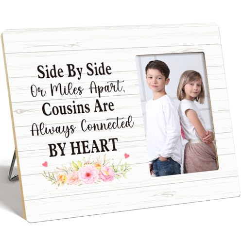 OTINGQD Cousins Bilderrahmen mit Aufschrift "Side by Side or Miles Apart Cousins Are Always Connected by Heart", Holz-Bilderrahmen für Tisch-Wand-Display, Cousin-Geschenke zum Geburtstag von OTINGQD