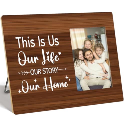 OTINGQD Familien-Bilderrahmen mit Aufschrift "This Is Us Our Life Our Story Our Home", Holz-Bilderrahmen für Tischwand, Geschenkidee, Einweihungsgeschenk, Geschenk für Zuhause, Mutter, Papa von OTINGQD