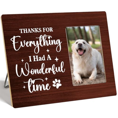 OTINGQD Gedenk-Bilderrahmen mit Aufschrift "Thank for Everything I Had a Wonderful Time", Holz-Bilderrahmen für Tischwand, Gedenkgeschenk für den Verlust des Hundes, Beileidsgeschenk für den Verlust von OTINGQD