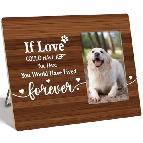 OTINGQD Gedenk-Bilderrahmen mit Hundemotiv, mit Aufschrift "If Love Could Have Kept You Here You Would Have Lived Forever", Holz-Bilderrahmen für Tischwand, Gedenkgeschenk für den Verlust des Hundes, von OTINGQD