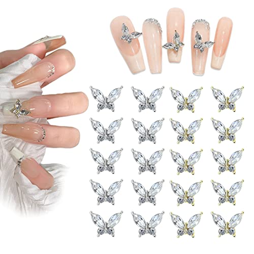 Nail Charms Schmetterling,20 Stück Gold Silber Metall Schleifen Strasssteine Nägel,Legierung Nägel Schmuck Nagel Zubehör für Frauen Mädchen Nagelkunst Dekorationen DIY Handwerk (Silver) von OTKARXUS