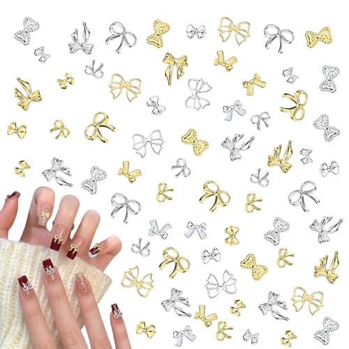 Bow Nail Charms,300 Stück Gold Silber 3D Schleifen Nägel Charm,Metall Legierung Bogenknoten Bogen Nagel Edelsteine Nagel Zubehör for Nageldesign Dekorationen DIY Handwerk Schmuckzubehör von OTKARXUS