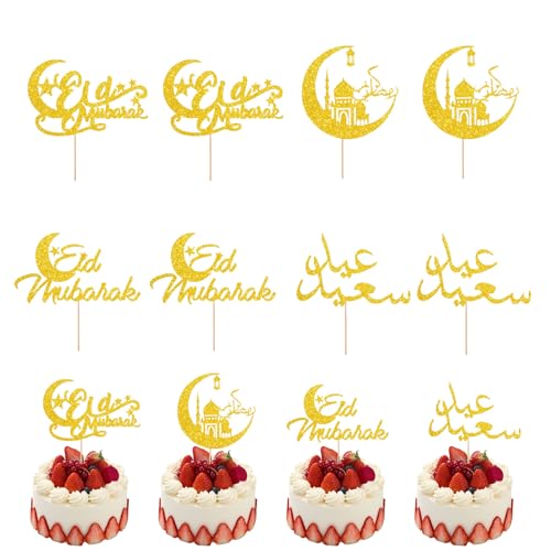 Eid Mubarak Kuchendeko,8 Stück Glitzer Stern Mond Alphabet Schloss Cake Topper,Gold Ramadan Cupcake Topper für Muslimisch Islam Kareem Party Dekoration Supplies von OTKARXUS