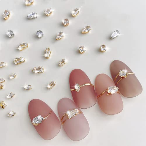 Nagel-Edelsteine, 50 Stück, flache Rückseite, glänzende gemischte Strasssteine für Nägel, Nail-Art-Strasssteine und Edelsteine, Nagel-Charms für Nail-Art-Design-Dekorationen, DIY-Handwerk, Gold-Silber von OTKARXUS