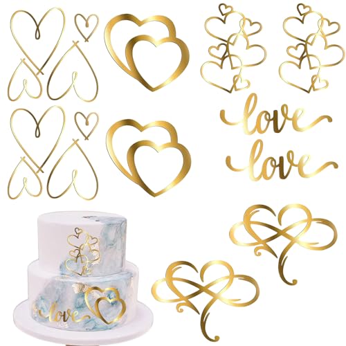 Personalisierte Kuchendekoration, 10 Sets Gold Liebe Herz Acryl Geburtstag Kuchen Topper, Kuchendekorationen für Hochzeit Braut Jahrestag Motto Party Dekorationen Supplies (Stil B) von OTKARXUS