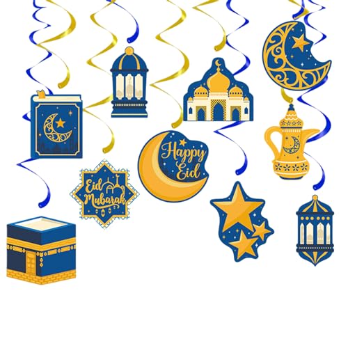Ramadan Dekoration,10 Satz Moschee Mond Latern Stern Eid Mubarak Hängende Wirbel Spiral Anhänger,Decke Deko Luftschlangen für Ramadan Zuhause Eid Party Dekoration Zubehör von OTKARXUS