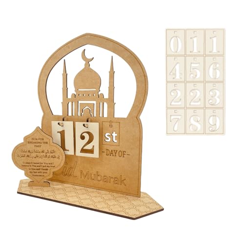 Ramadan Kalender,1 Set Eid Mubarak Adventskalender Aus Holz,DIY Ramadan Dekorationen Countdown Kalender Ornament für Zuhause (A Moschee) von OTKARXUS