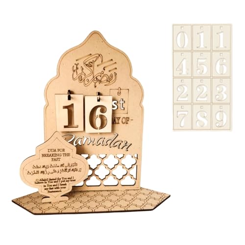 Ramadan Kalender,1 Set Eid Mubarak Adventskalender Aus Holz,DIY Ramadan Dekorationen Countdown Kalender Ornament für Zuhause (C Schloss) von OTKARXUS