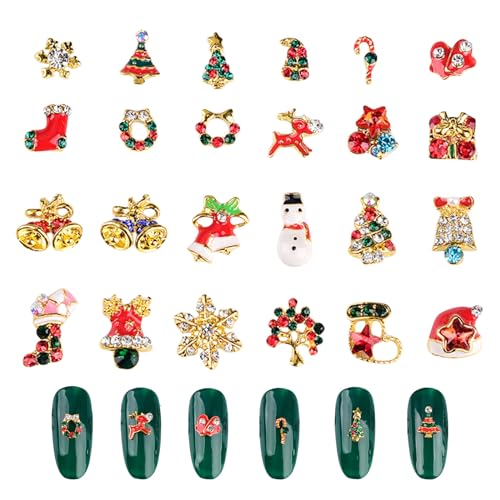 Weihnachten Nagel Charms,24 Stück Gemischte 3D Glocken Schneeflocke Stiefel Elch Metall Nail Rhinestones,Weihnachts Theme Nägelkunst Dekorations Zubehör für DIY Maniküre Nagelkunst Salon Dekoration von OTKARXUS