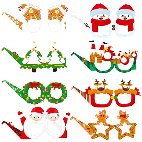 Weihnachtsbrillen, 8 Stück, Papierbrillen, Foto-Requisiten, Weihnachtsmann, Schneemann, Weihnachtsdekoration, Kostüm, Partybrille für Weihnachtsfeiern, Neujahrsgeschenke, Fotoautomaten (bunt B) von OTKARXUS