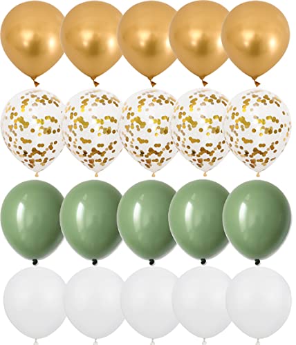 OTMVicor Metallic-Gold-Luftballons, 20 Stück, salbeigrün und weiß, Konfetti-Ballons für Partys, 30,5 cm von OTMVicor