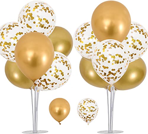 OTMVicor 2 Sets Ballonständer, Tischständer-Set mit goldenen Luftballons, 8 Metallic-Gold-Luftballons, 8 goldfarbene Konfetti-Ballons für Muttertag, Geburtstagsparty von OTMVicor