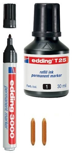 1 Nachfüllbarer Edding Permanentmarker 3000 + 25ml Nachfülltinte + 2 Ersatzspitzen von OTS