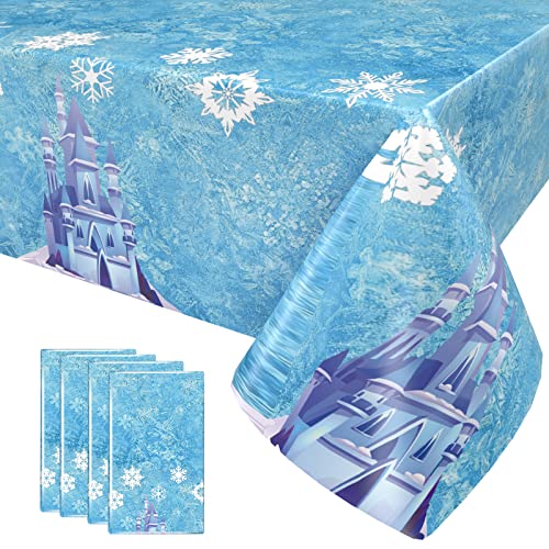 4 Packung Gefrorene Tischdecke Partydekorationen, Partyzubehör für Geburtstag, Hochzeit, Babyparty, Festival, Weihnachten, Blaue Tischdecke aus Kunststoff, rechteckig, 54 x 108 Zoll von OTTPL