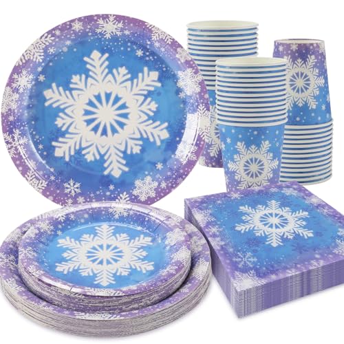 OTTPOOM Frozen Party Decorations Set Serves 25 Frozen Birthday Party Decorations Supplies Christmas Snowflake Paper Plates Napkins Cups for Winter Wonderland Party Decorations von OTTPOOM