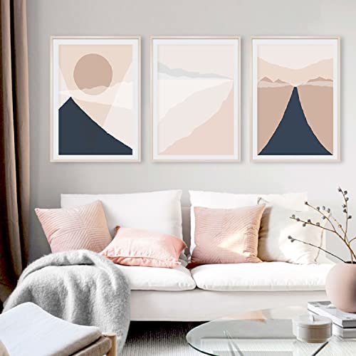 Moderne Beige Taupe Farben Wand Bilder Abstrakte Geometrische Bergsonne Landschaft Posterdruck Leinwand Gemälde Wohnzimmer Wohnkultur 40x60cmx3 Ungerahmt von OTURRI