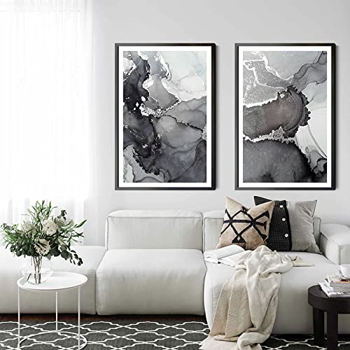 OTURRI Schwarz Grau Silber Marmor Wand Bilder Abstraktes Marmor Poster und Kunstdruck Leinwand Gemälde Nordischen Stil Wandbild Home Wohnzimmer Dekor 50x70cmx2 Ungerahmt von OTURRI