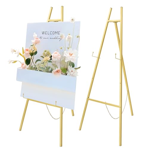 OUBUBY 2 Stück Gold Eisen Staffelei Ständer Anzeigewinkel Anzeigen Halter Einstellbare,50×118cm Stativ Klappbar Tragbare Boden Tragbare Staffelei füR Malerei, Skizze, Hochzeit, Ausstellung von OUBUBY