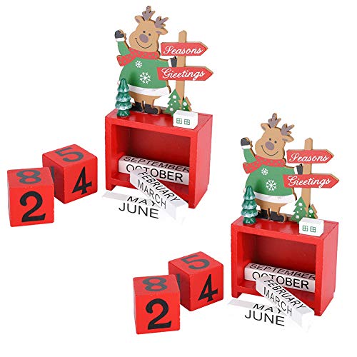 2 Stücke Weihnachtskalender Ornamente Holz Handwerk Dekorationen Countdown Box Rot von OUCRIY