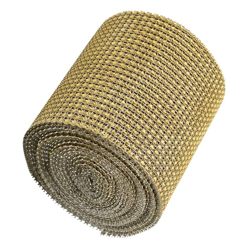 9 M, 24 Reihen, Galvanisiertes Künstliches Strassband aus Kunststoff, Mesh-Hochzeitskleidungsdekoration (Gold) von OUCRIY