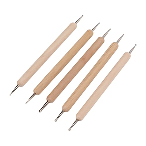 OUCRIY 5 x doppelseitiges Punktier-Stylus-Set mit stabilem Griff, für die Herstellung von Ton, Töpferei, Skulpturen von OUCRIY