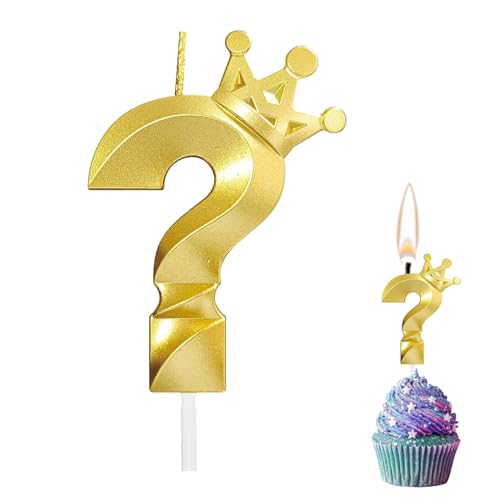 OUDEKE Gold Fragezeichen Kerze Gold Krone Happy Birthday Kerze Fragezeichen Cupcake Kuchen Topper Dekoration Kerze für Geburtstagstorten Babypartys Kreativ Gold ? Kerze mit Krone von OUDEKE