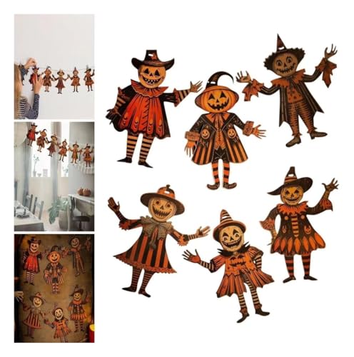 Halloween-Wimpelkette im Vintage-Stil, 6 Stück, Halloween-Dekorationen, Holzbanner, Vogelscheuche, Kürbis, Hexenstil, Halloween-Wanddekorationen for Zuhause, Party, Feiertage von OUDILIAN