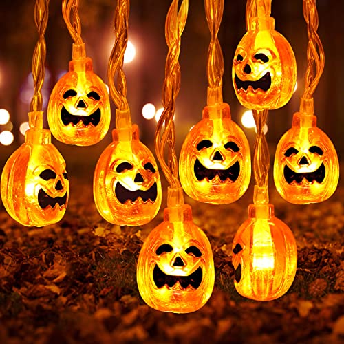 Halloween Deko Lichterkette 4.5M 30 LEDs Orange Kürbis Batteriebetrieben LED Wasserdichte Kürbis Lichter Halloween Beleuchtung Dekoration für Weihnachten Party Außen & Innen von OUILA