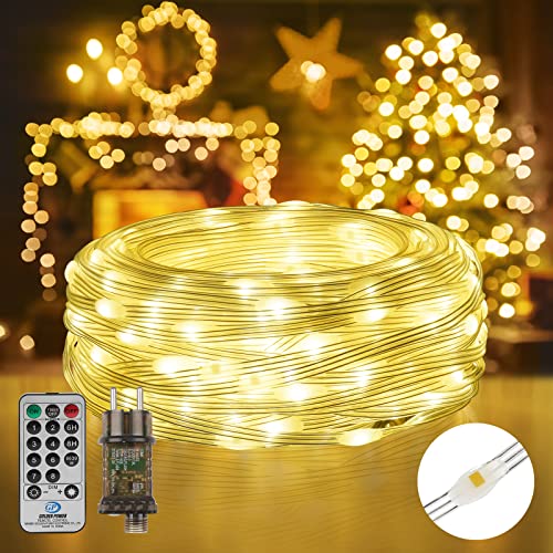 Lichterkette aussen 10M, 100LED 8Modi Lichterkette Weihnachtsbaum IP67 Wetterfest Funkelnde Lichterketten für Weihnachtsdekoration Garten Balkon Deko Zimmer Beleuchtung Hochzeiten Partys (Warmweiß) von OUILA