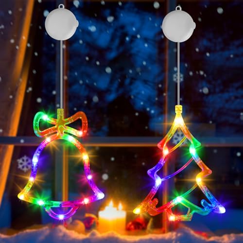 LED Lichterkette Weihnachtsbeleuchtung, RGB Blinkt Weihnachtsbaum Jingle Bells Weihnachtsbeleuchtung Weihnachtsdekoration Lichter mit Saugnäpfe Klebehaken mit Timer Weihnachtsstern für Weihnachtsdeko von OUILA