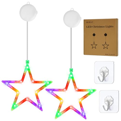 OUILA RGB LED Sterne Weihnachtsbeleuchtung Bunt, LED Weihnachtslichterketten Lichter Funkel Weihnachten Lichterkette mit Saugnäpfe Batteriebetrieb Timer Weihnachtsstern für Weihnachten Deko (RGB) von OUILA