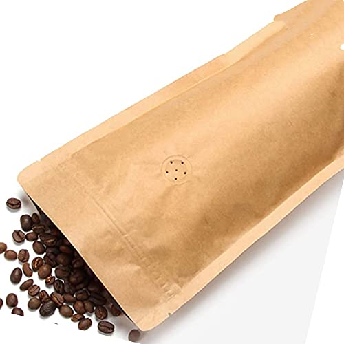 250g 8oz Kraft Standbodenbeutel,Zip Lock Standbodenbeutel,Kraftpapier Standboden Reißverschlussbeutel Kaffeebeutel Kaffeebeutel mit Ventil wiederverwendbar (25er Pack) von OUKEYI