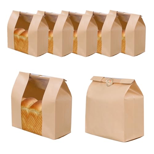 OULLYY Kraftpapier Brot Tasche mit klaren Fenstern, Toast Verpackung Papiertüten (50 Pcs) von OULLYY